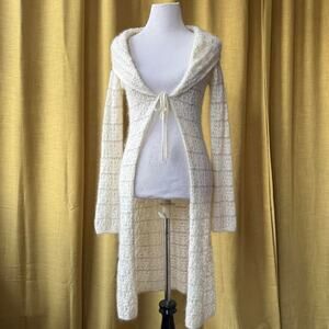 Vintage Cream Crochet Duster Cardigan - Size Small - Heart Moon Star